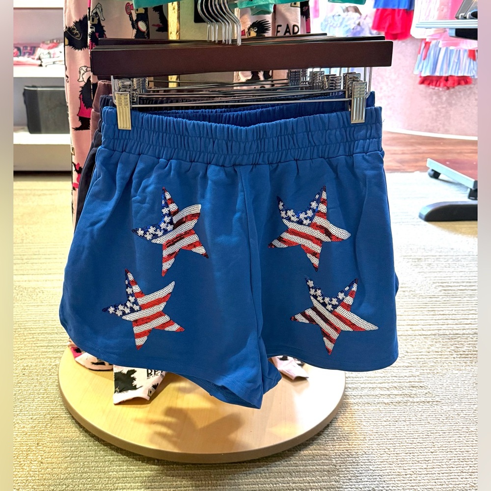 Fantastic Fawn Blue and Red Athletic Shorts with Patriotic Design